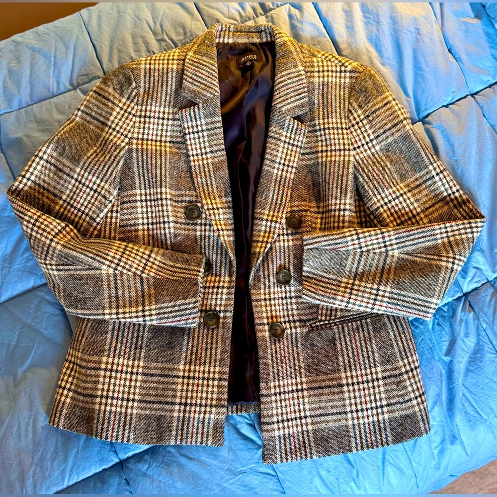 Jones New York Classic Plaid Double-Breasted Jacket Womens Size M
